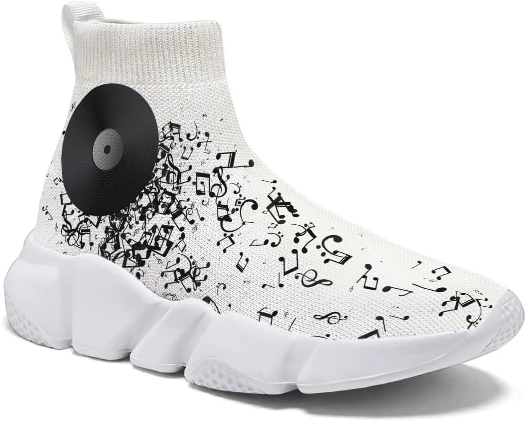 Hetios Men’s Athletic Running Shoes Slip on Casual Tennis Sports Shoes Musical Notes Mesh Sneakers for Womens Fashion Graffiti Painted Shoes