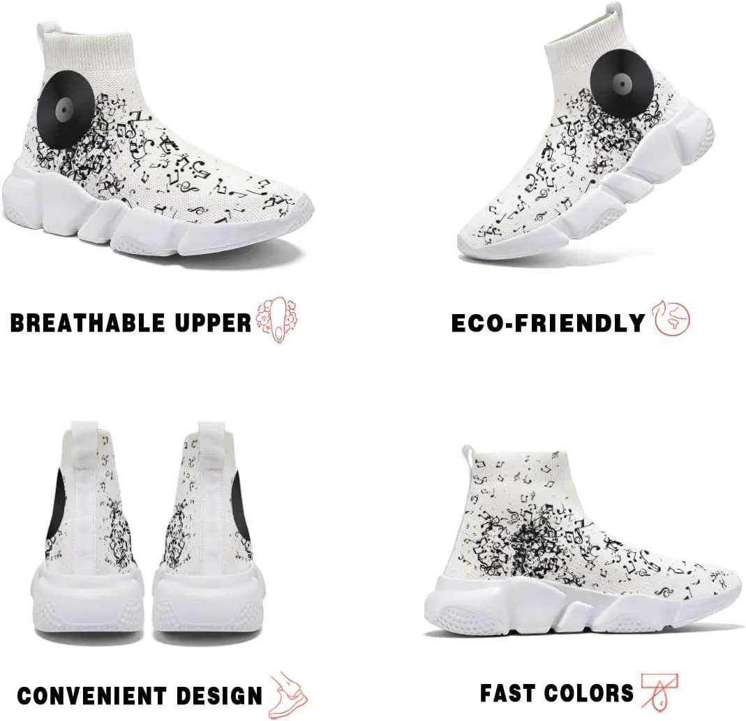 Hetios Men’s Athletic Running Shoes Slip on Casual Tennis Sports Shoes Musical Notes Mesh Sneakers for Womens Fashion Graffiti Painted Shoes