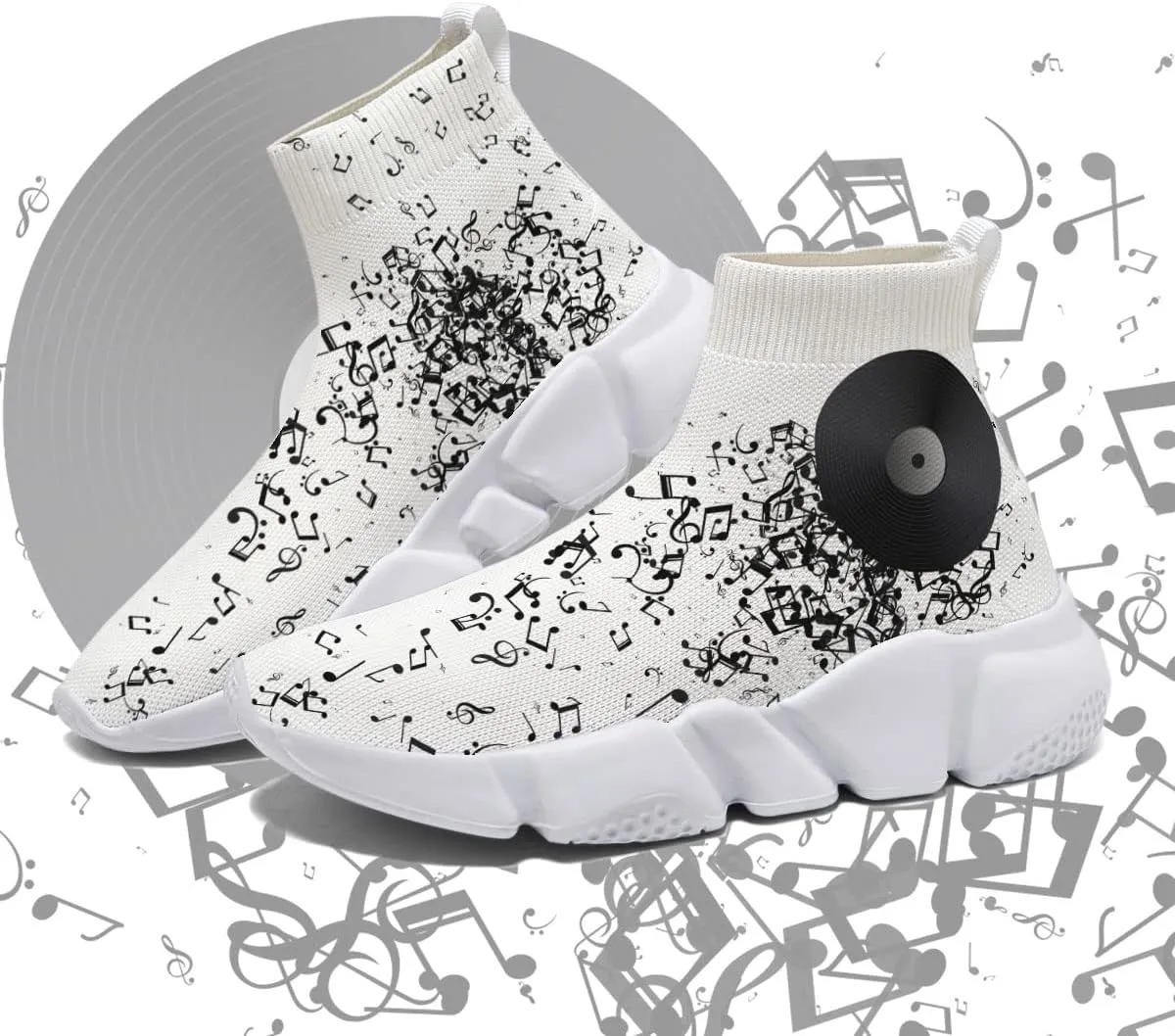 Hetios Men’s Athletic Running Shoes Slip on Casual Tennis Sports Shoes Musical Notes Mesh Sneakers for Womens Fashion Graffiti Painted Shoes