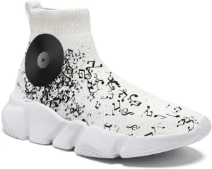 Hetios Men’s Athletic Running Shoes Slip on Casual Tennis Sports Shoes Musical Notes Mesh Sneakers for Womens Fashion Graffiti Painted Shoes