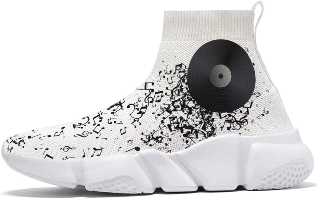 Hetios Men’s Athletic Running Shoes Slip on Casual Tennis Sports Shoes Musical Notes Mesh Sneakers for Womens Fashion Graffiti Painted Shoes
