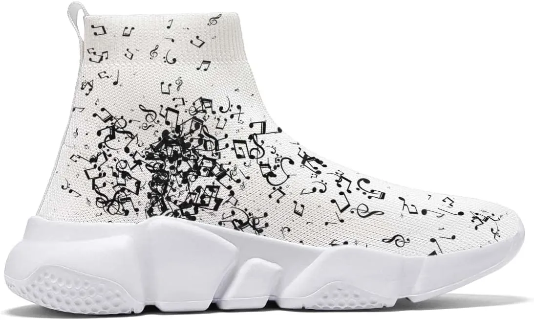 Hetios Men’s Athletic Running Shoes Slip on Casual Tennis Sports Shoes Musical Notes Mesh Sneakers for Womens Fashion Graffiti Painted Shoes