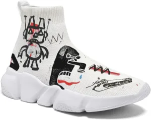 Hetios Mens Walking Shoes Graffiti Sneakers Running Shoes Sock Shoes Lightweight Comfy Breathable Multicolor