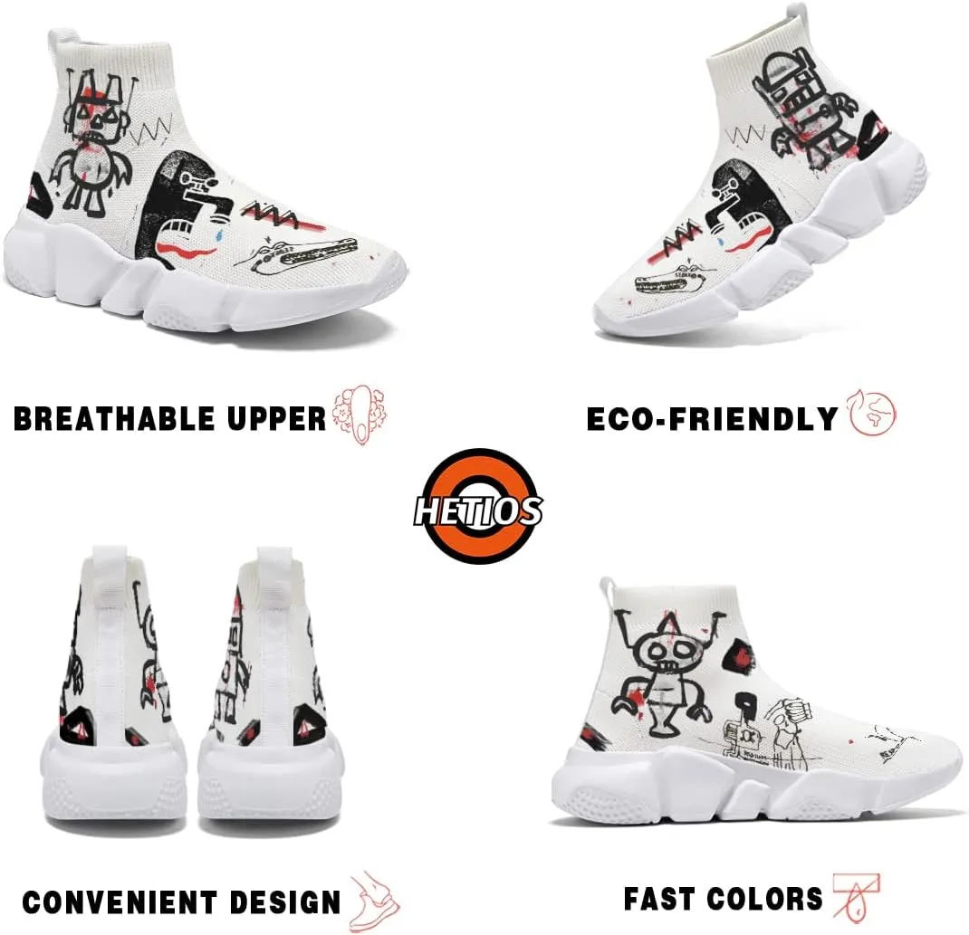Hetios Mens Walking Shoes Graffiti Sneakers Running Shoes Sock Shoes Lightweight Comfy Breathable Multicolor