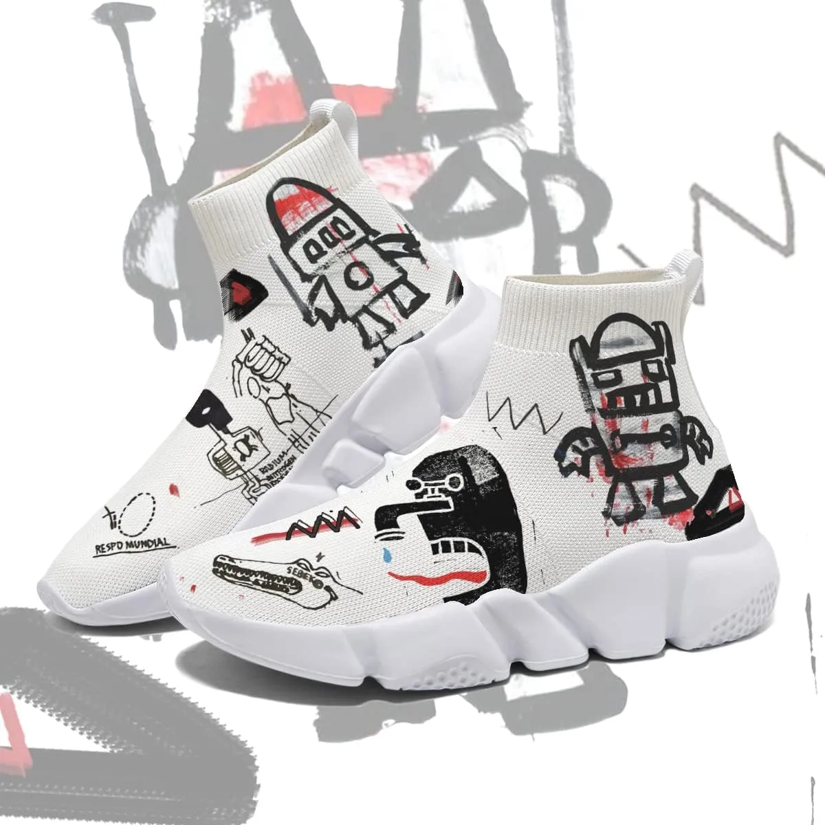Hetios Mens Walking Shoes Graffiti Sneakers Running Shoes Sock Shoes Lightweight Comfy Breathable Multicolor