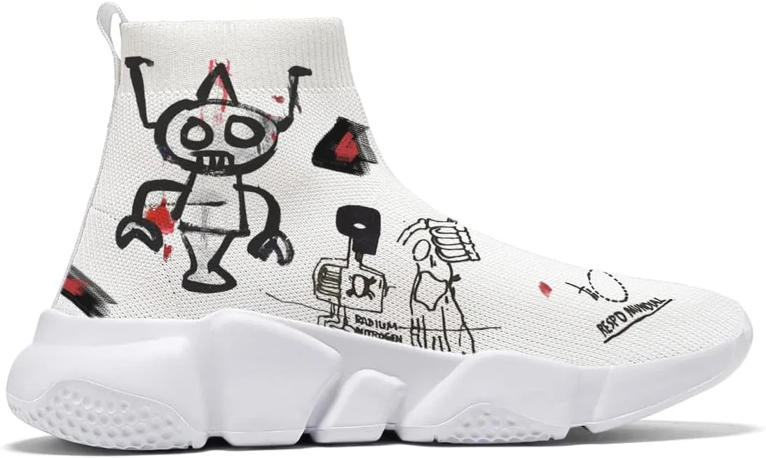 Hetios Mens Walking Shoes Graffiti Sneakers Running Shoes Sock Shoes Lightweight Comfy Breathable Multicolor