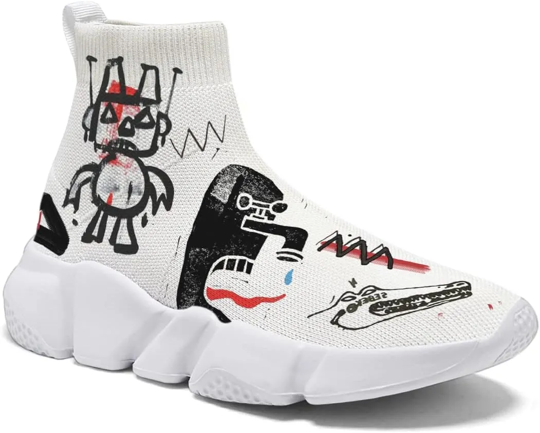 Hetios Mens Walking Shoes Graffiti Sneakers Running Shoes Sock Shoes Lightweight Comfy Breathable Multicolor
