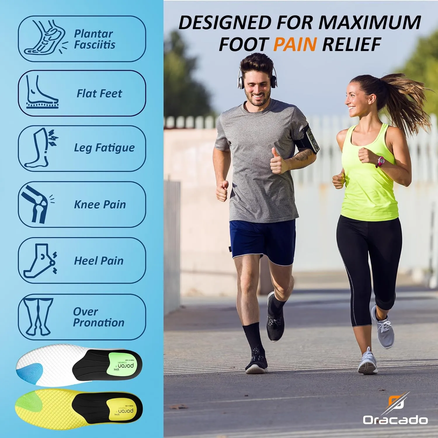 High Arch Support Plantar Fasciitis Insoles Flat Feet Foot Pain Relief Shoe Insoles Men Shoe Insoles for Women, Anti Slip Shock Absorbing Arch Support Boot Insoles for Men