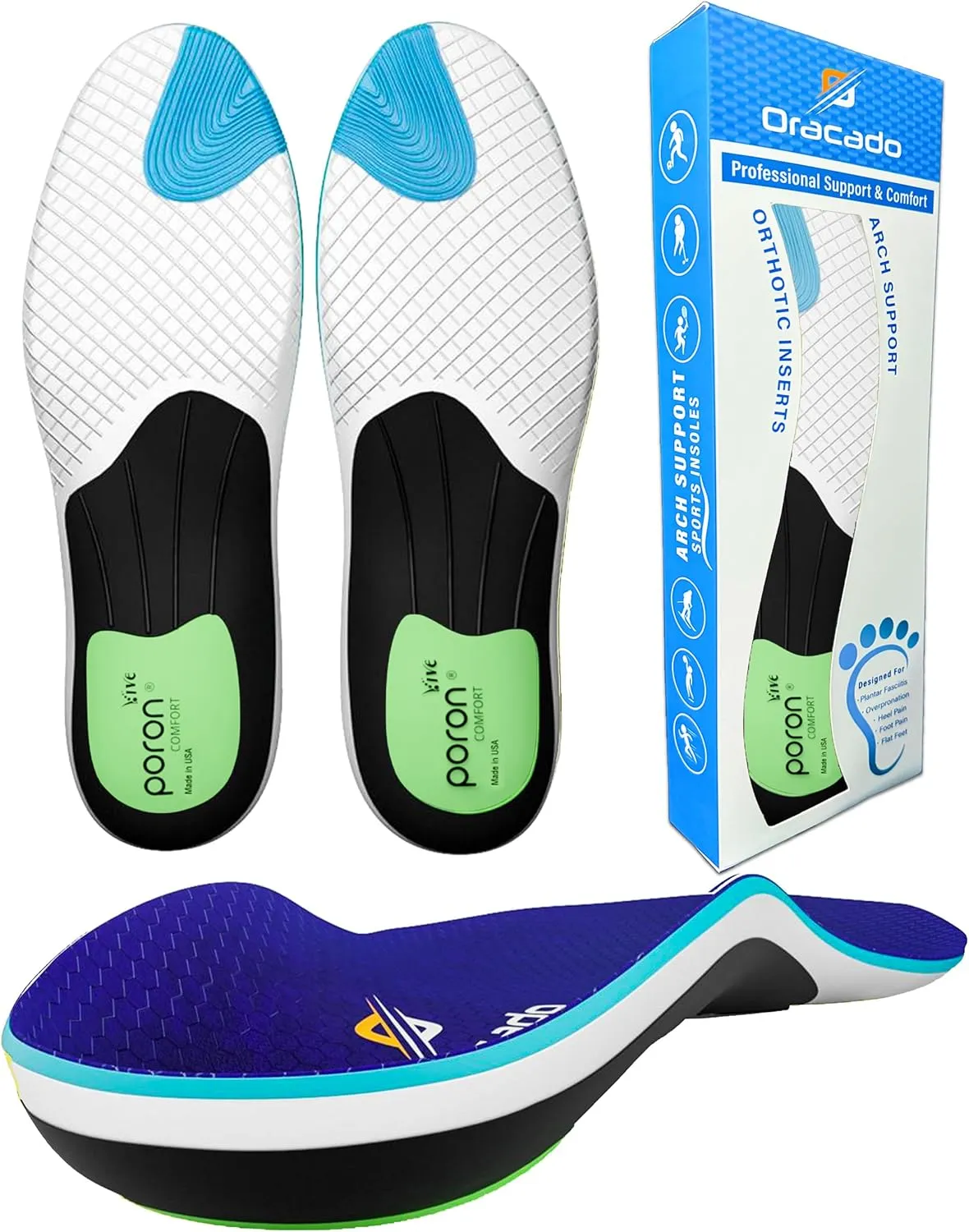 High Arch Support Plantar Fasciitis Insoles Flat Feet Foot Pain Relief Shoe Insoles Men Shoe Insoles for Women, Anti Slip Shock Absorbing Arch Support Boot Insoles for Men