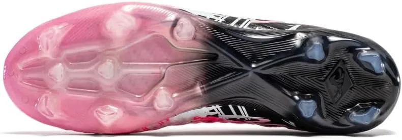 High Top Soccer Cleats, Professional Training Shoes, Anti-Slip Rubber Sole, Pink/Black, Long Spikes for Grass Field