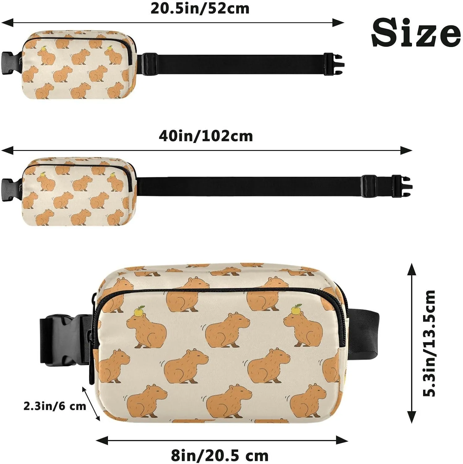 Hiking Fanny Pack Cute Capybara Waist Pack Fashion Casual Hip Bum Bag with Adjustable Strap for Women & Men Hands Free Crossbody Bags for Outdoors, Hiking, Running, Travel