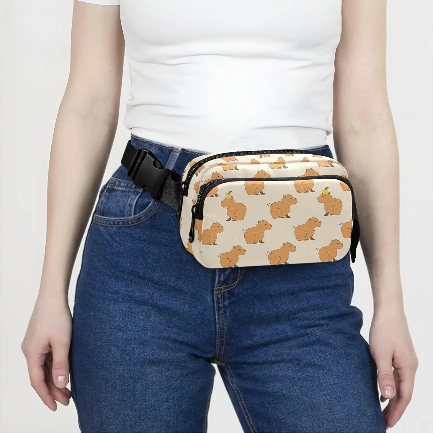Hiking Fanny Pack Cute Capybara Waist Pack Fashion Casual Hip Bum Bag with Adjustable Strap for Women & Men Hands Free Crossbody Bags for Outdoors, Hiking, Running, Travel