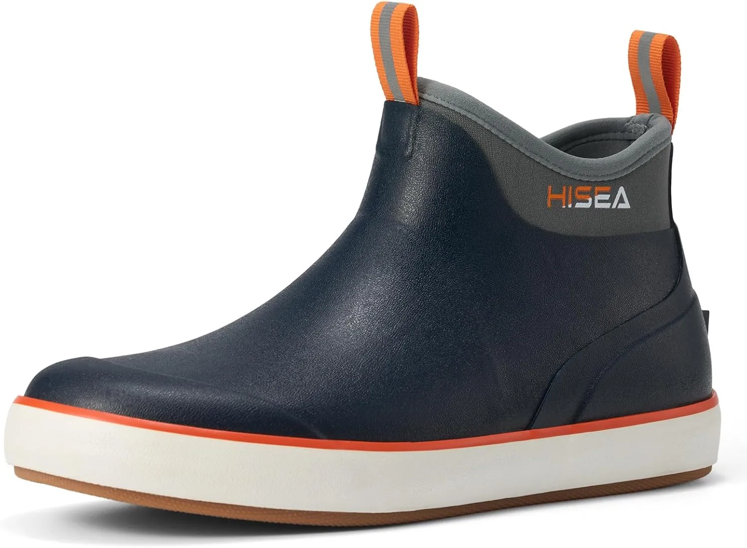 HISEA Men's Deck Boots, Wide Toe Mens Rain Boots Waterproof Fishing Boots Anti-Slip Ankle High Breathable Neoprene Lining Rubber Boots