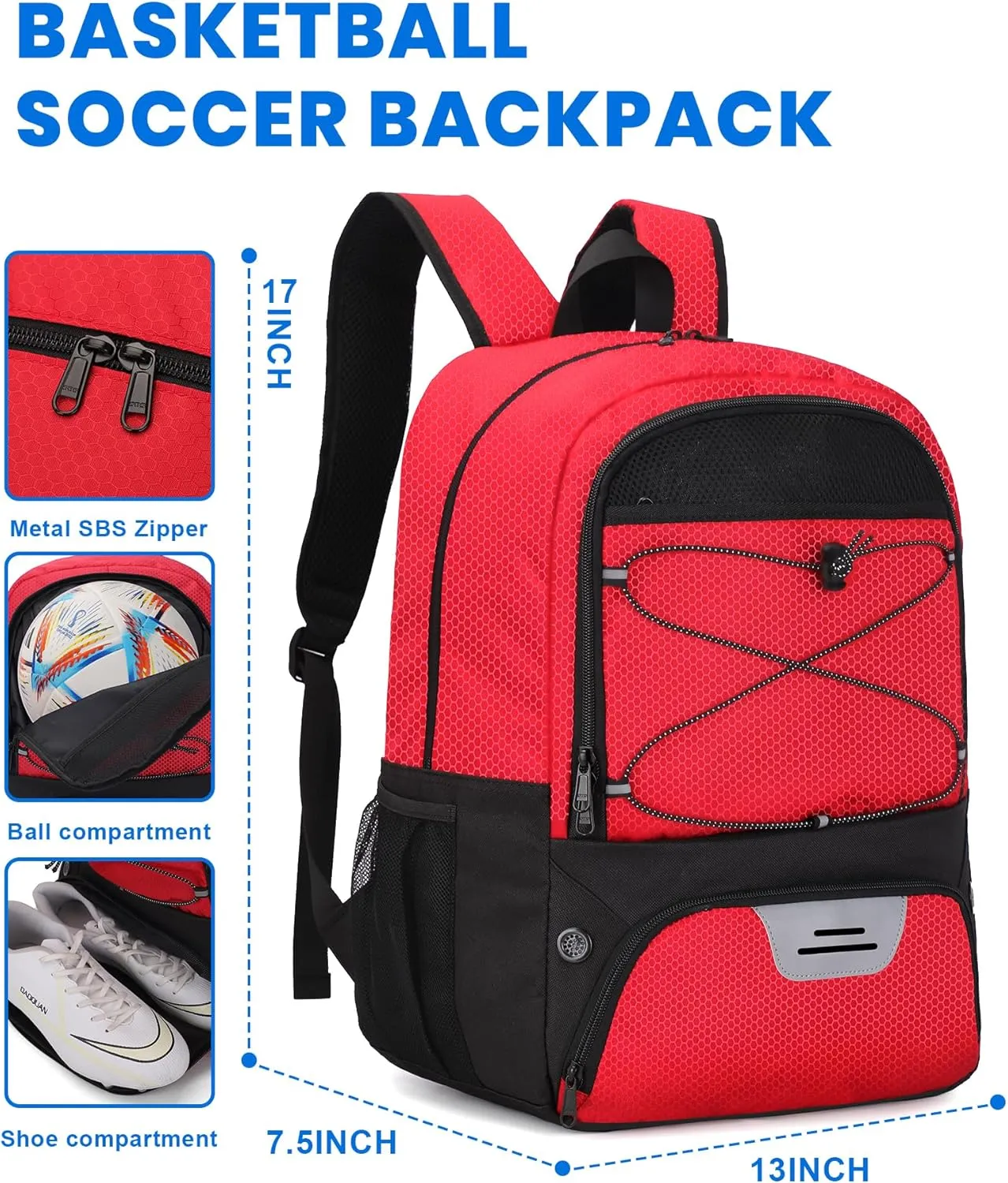 HMLIN Soccer Backpack,Basketball Backpack with Ball Compartment &Shoe Compartment,Sports Bag for Basketball,Soccer,Football& Volleyball