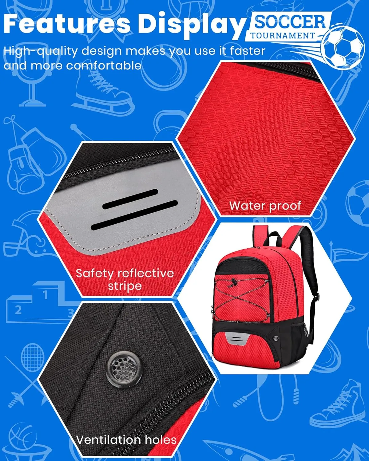 HMLIN Soccer Backpack,Basketball Backpack with Ball Compartment &Shoe Compartment,Sports Bag for Basketball,Soccer,Football& Volleyball
