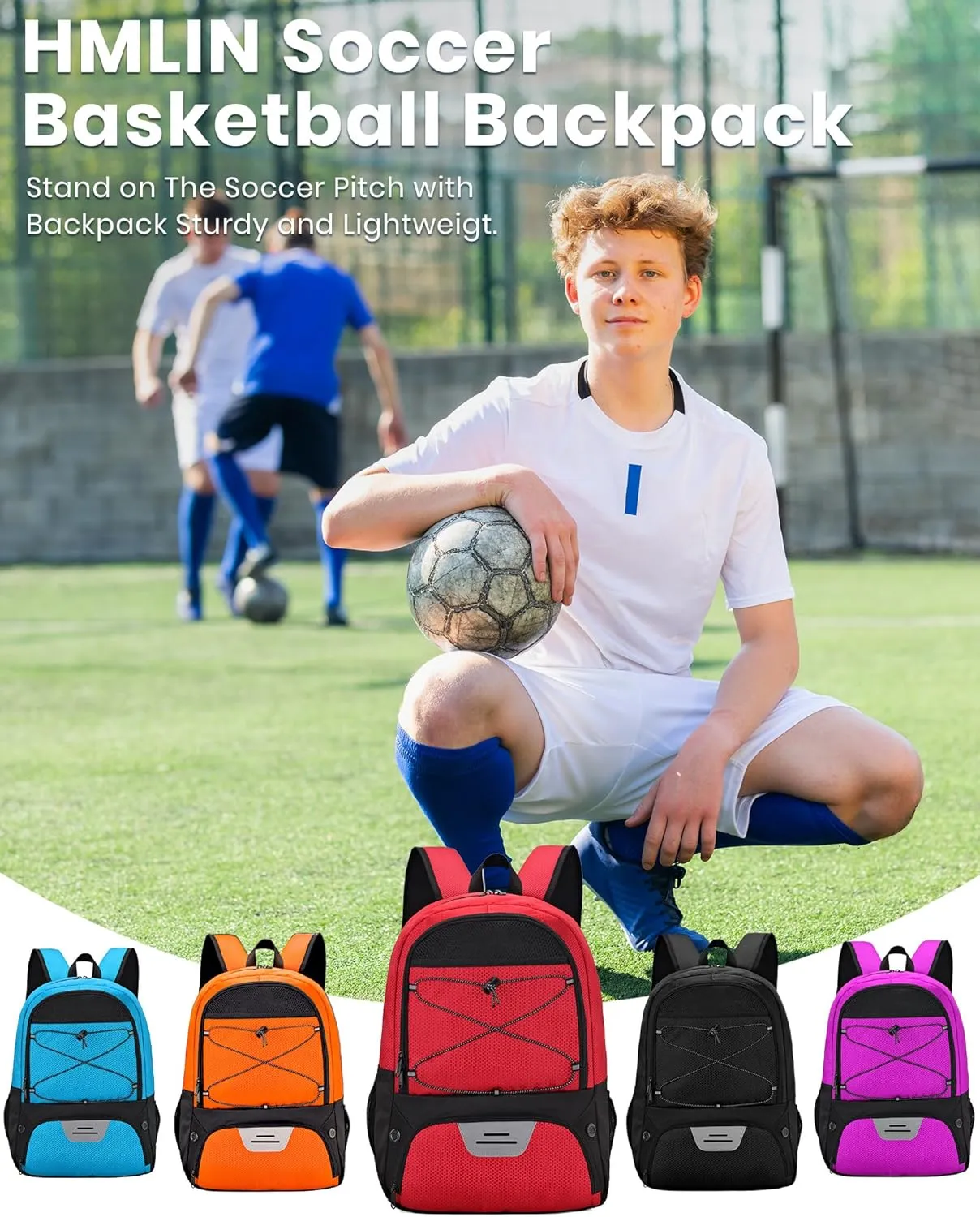 HMLIN Soccer Backpack,Basketball Backpack with Ball Compartment &Shoe Compartment,Sports Bag for Basketball,Soccer,Football& Volleyball