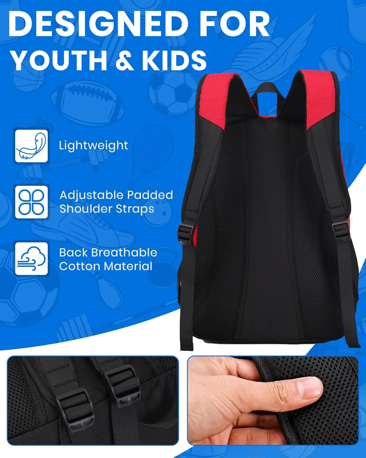 HMLIN Soccer Backpack,Basketball Backpack with Ball Compartment &Shoe Compartment,Sports Bag for Basketball,Soccer,Football& Volleyball
