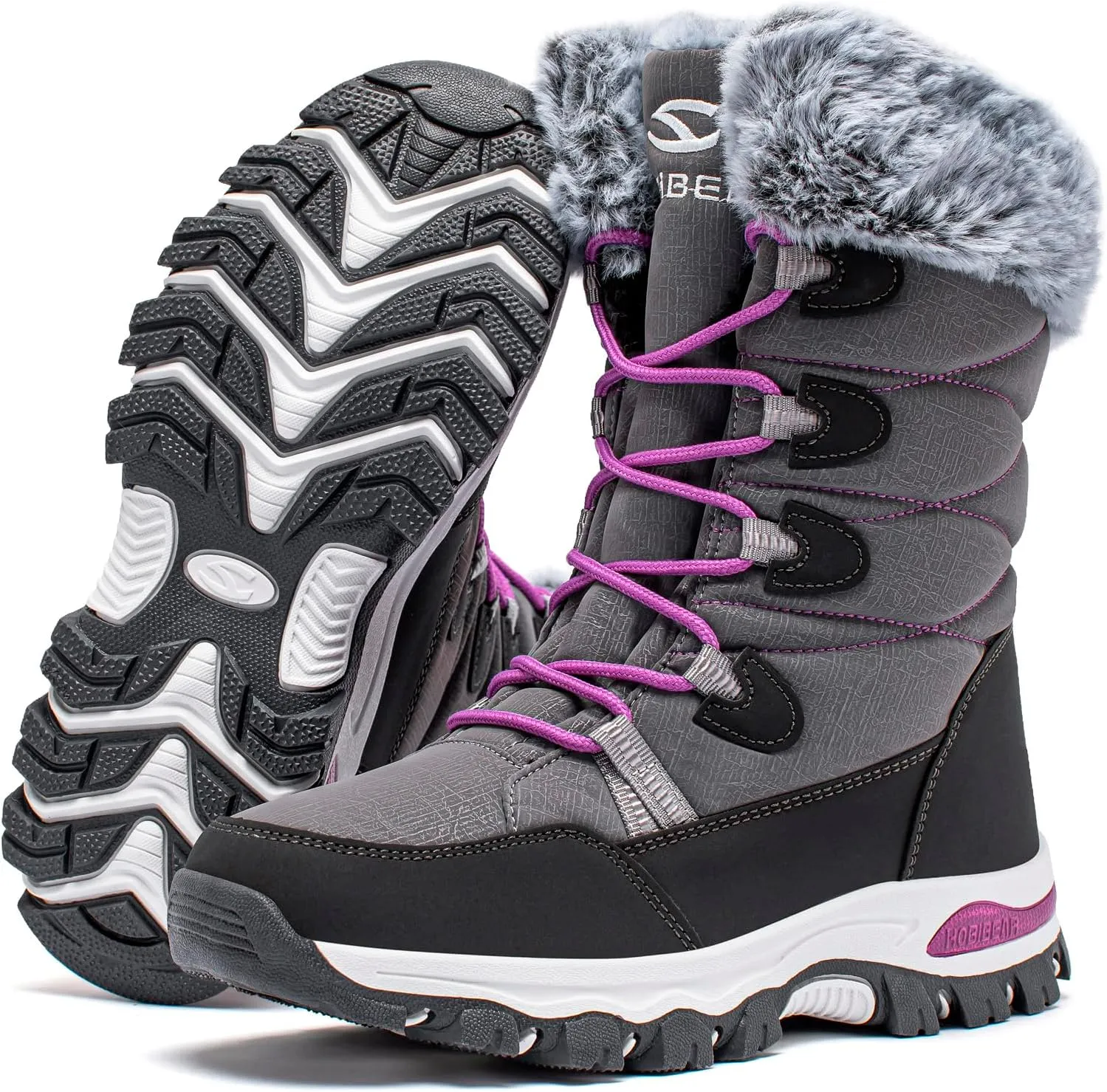 HOBIBEAR Kids Winter Snow Boots Waterproof Outdoor Warm Faux Fur Lined Shoes
