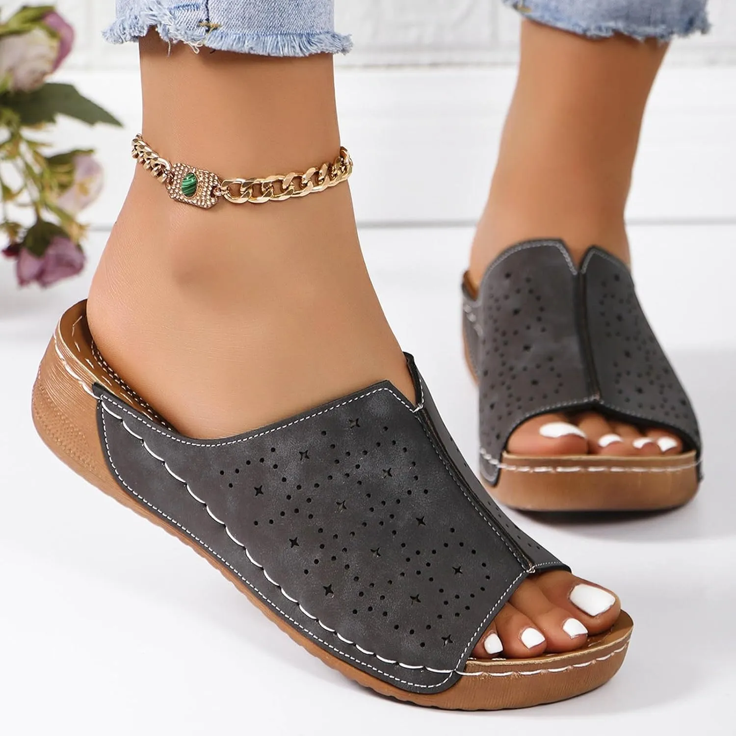 Hollow Out Wedge Sandals for Women 2025 new Arch Support Lightweight Soft Sole Platform Sandalias Breathable Orthotic Sandals