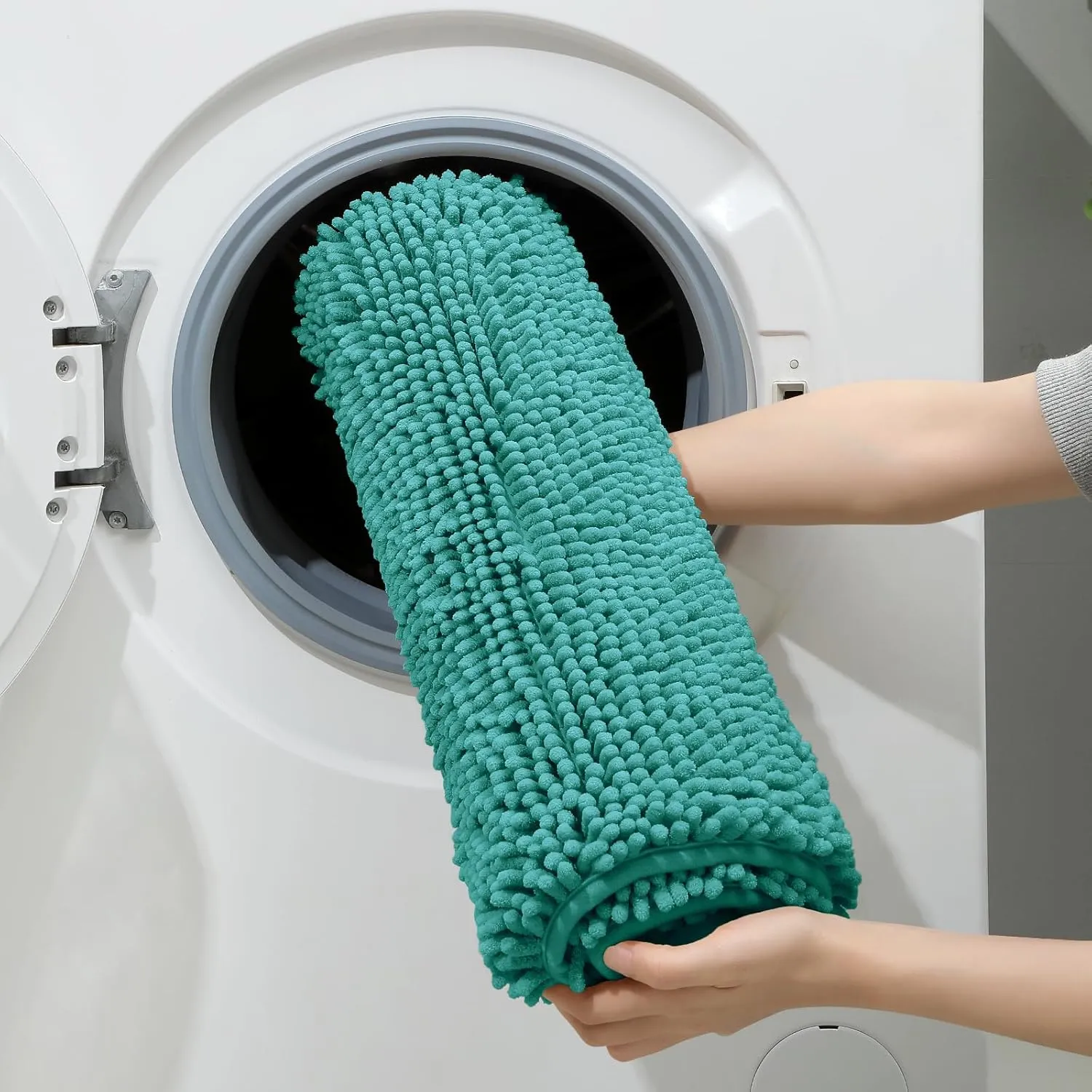 HOMEIDEAS 3 Pieces Bathroom Rugs, Ultra Soft Non Slip Absorbent Chenille Toilet Bath Mat Set (Teal)