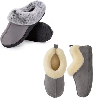 HomeTop Women's Set of 2 Pairs - Classic Suede Memory Foam Slippers (Size 11-12, Ink Gray) - Closed-back Slippers (Size 11-12, Gray)