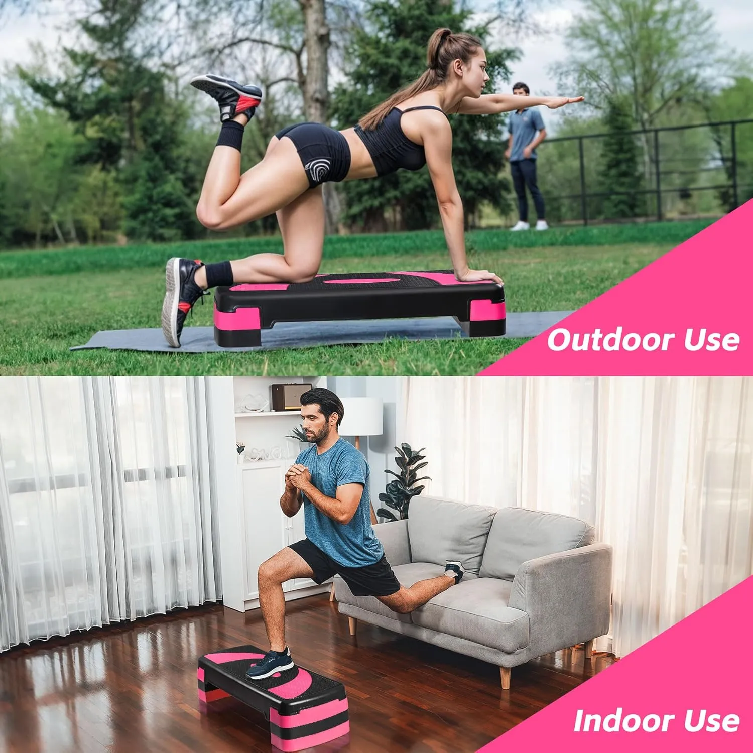 HomGarden 31" Adjustable Workout Aerobic Stepper in Fitness & Exercise Step Platform Trainer Stepper w/Risers Adjust 4"-6''-8''