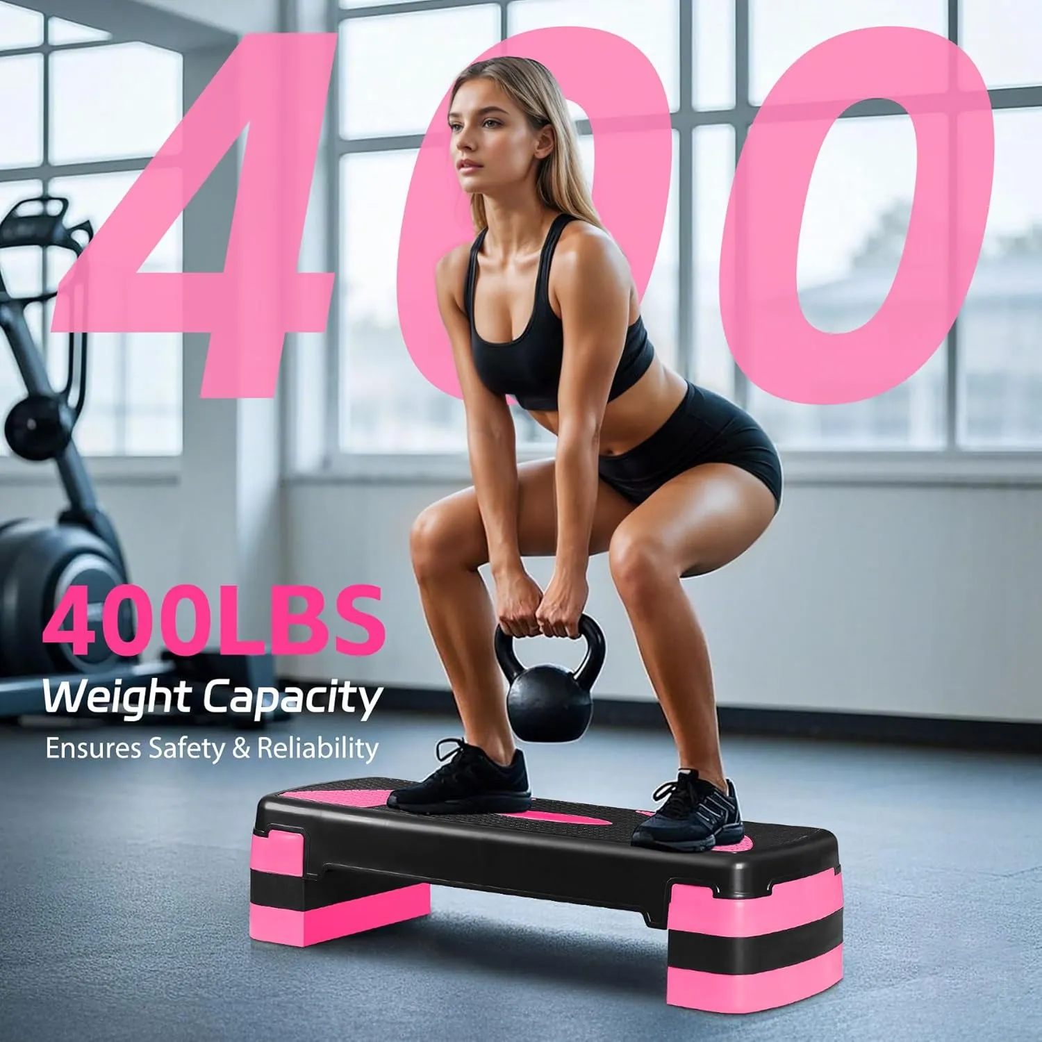 HomGarden 31" Adjustable Workout Aerobic Stepper in Fitness & Exercise Step Platform Trainer Stepper w/Risers Adjust 4"-6''-8''