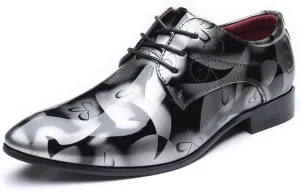 HOOENG Dress Formal Shoes for Men Lace Up Floral Shiny Derby Shoes PU Leather Anti-Slip Slip Resistant Low Top Party (Color : Gray, Size : 6.5)