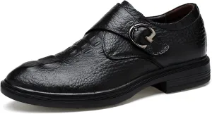 HOOENG Dress Formal Shoes for Men Slip on Crocodile Embossed Monk Strap Leather Slip Resistant Low Top Anti-Slip Non Slip Outdoor (Color : Black, Size : 5.5)