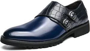 HOOENG Dress Formal Shoes for Men Slip On Patchwork Crocodile Print Round Burnished Toe PU Leather Non Slip Anti-Slip Rubber Sole Working
