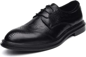 HOOENG Dress Oxford for Men Lace Up Brogue Embossed Wing Tip Crocodile Print Burnished Toe Rubber Sole Non Slip Anti-Slip Slip Resistant Low Top Wedding (Color : Black, Size : 9)