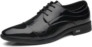 HOOENG Dress Oxford for Men Lace Up Crocodile Embossed Cap Toe Shoes Vegan Leather Low Top Non Slip Anti-Slip Classic (Color : Black, Size : 7)
