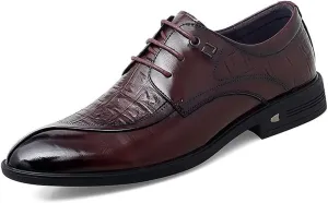HOOENG Dress Oxford for Men Lace Up Crocodile Print Split Toe Vegan Leather Slip Resistant Rubber Sole Anti-Slip Non Slip Party