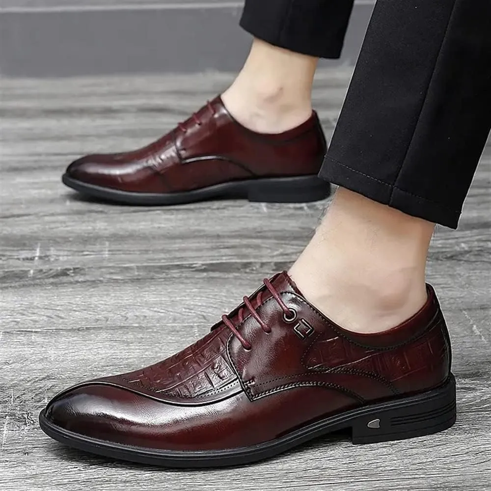 HOOENG Dress Oxford for Men Lace Up Crocodile Print Split Toe Vegan Leather Slip Resistant Rubber Sole Anti-Slip Non Slip Party