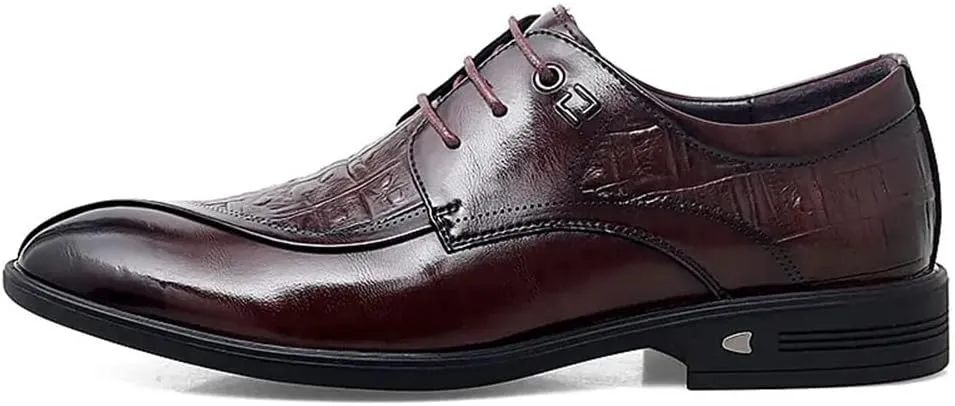 HOOENG Dress Oxford for Men Lace Up Crocodile Print Split Toe Vegan Leather Slip Resistant Rubber Sole Anti-Slip Non Slip Party