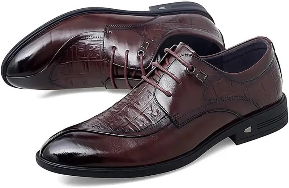 HOOENG Dress Oxford for Men Lace Up Crocodile Print Split Toe Vegan Leather Slip Resistant Rubber Sole Anti-Slip Non Slip Party