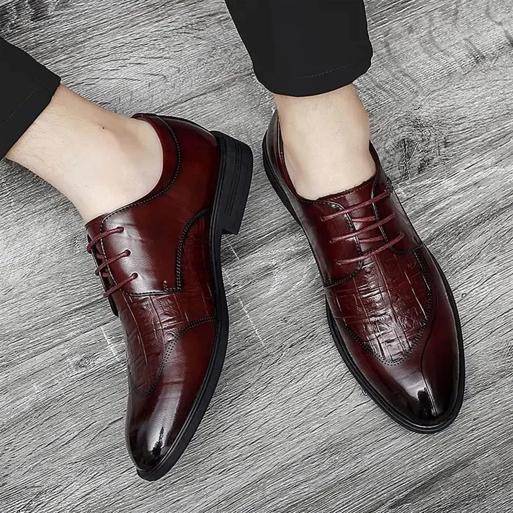 HOOENG Dress Oxford for Men Lace Up Crocodile Print Split Toe Vegan Leather Slip Resistant Rubber Sole Anti-Slip Non Slip Party