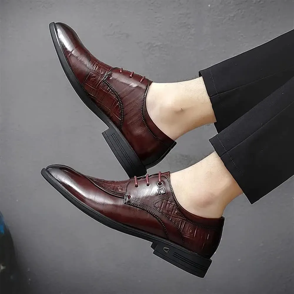 HOOENG Dress Oxford for Men Lace Up Crocodile Print Split Toe Vegan Leather Slip Resistant Rubber Sole Anti-Slip Non Slip Party
