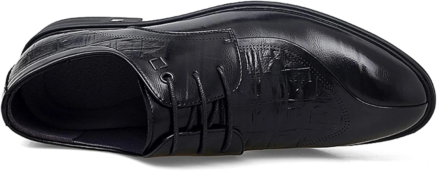 HOOENG Dress Oxford for Men Lace Up Split Round Toe Crocodile Embossed Derby Shoes Vegan Leather Anti-Slip Low Top Resistant Non Slip Block Heel Party