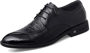 HOOENG Dress Oxford for Men Lace Up Split Round Toe Crocodile Embossed Derby Shoes Vegan Leather Anti-Slip Low Top Resistant Non Slip Block Heel Party