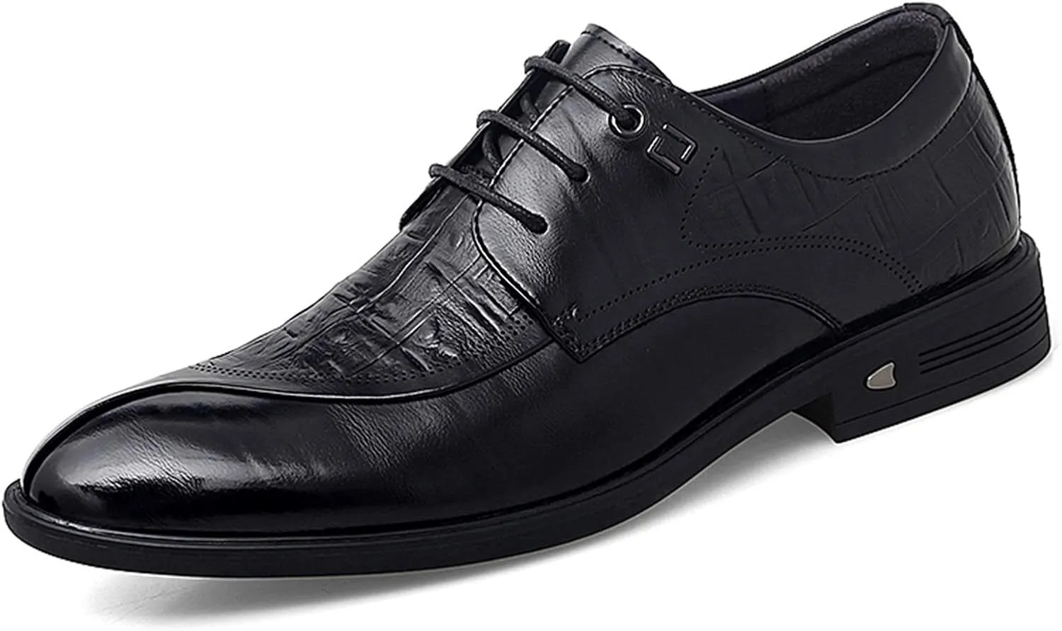 HOOENG Dress Oxford for Men Lace Up Split Round Toe Crocodile Embossed Derby Shoes Vegan Leather Anti-Slip Low Top Resistant Non Slip Block Heel Party