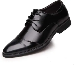 HOOENG Dress Shoes for Men Lace Up Cap Toe Derby Shoes Vegan Leather Low Top Block Heel Anti-Slip Wedding (Color : Black, Size : 9)