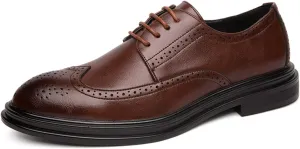 HOOENG Dress Shoes for Men Lace Up Round Burnish Toe Wing Tips Brogue Embossed Vegan Leather Non Slip Anti-Slip Slip Resistant Low Top Business (Color : Brown, Size : 8.5)