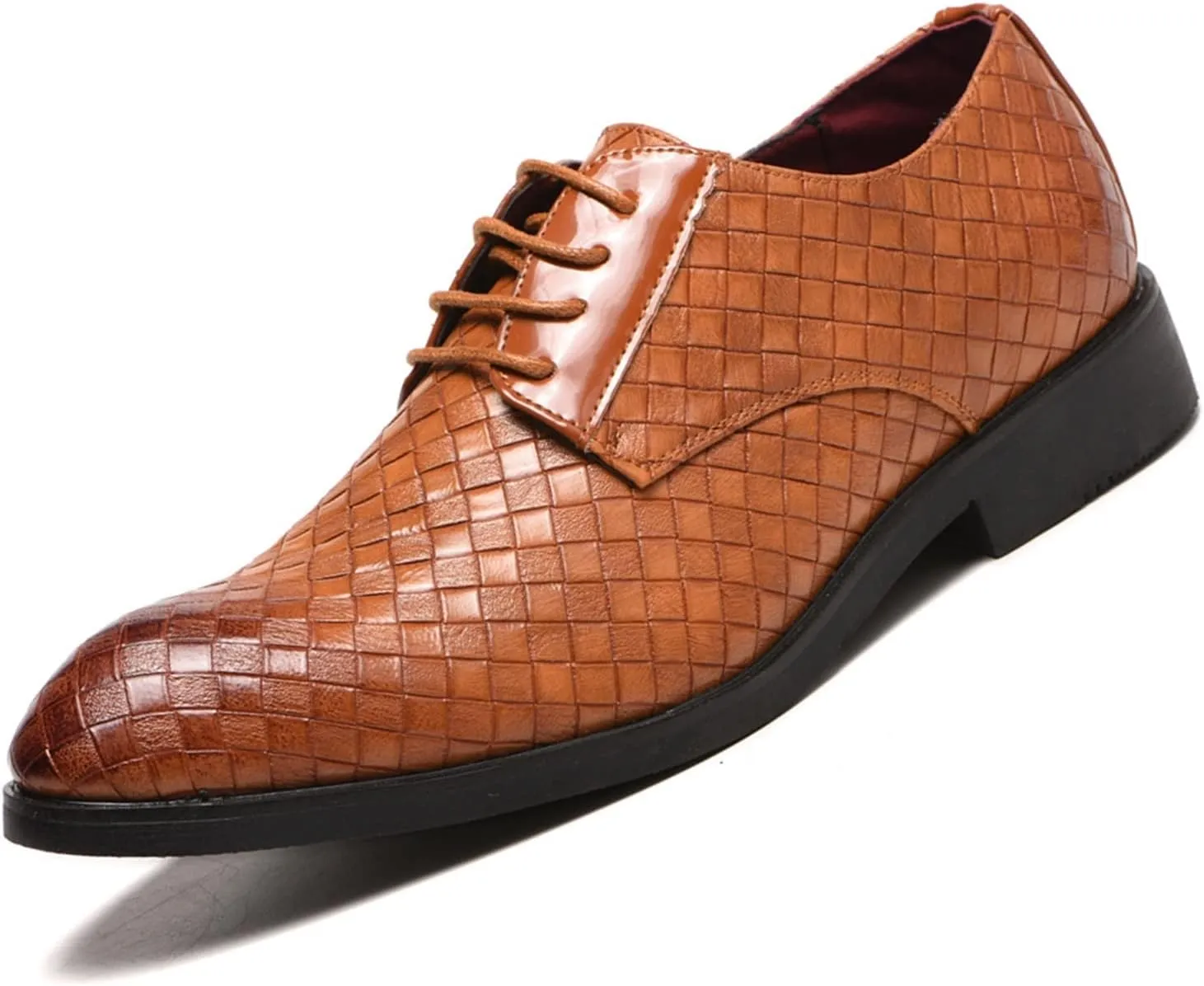 HOOENG Dress Shoes for Men Lace Up Round Toe Plaid Derby Shoes PU Leather Anti-Slip Rubber Sole Slip Resistant Low Top Prom (Color : Yellow, Size : 11)