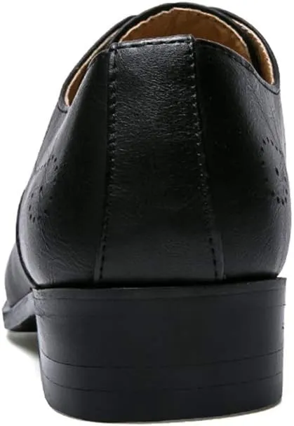 HOOENG Formal Dress Shoes for Men Lace Up 3-Eye Synthetic Leather Pointed Toe Derby Shoes Low Top Block Heel Non Slip Anti-Slip Wedding