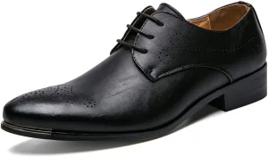 HOOENG Formal Dress Shoes for Men Lace Up 3-Eye Synthetic Leather Pointed Toe Derby Shoes Low Top Block Heel Non Slip Anti-Slip Wedding