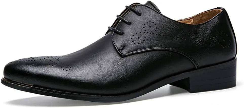 HOOENG Formal Dress Shoes for Men Lace Up 3-Eye Synthetic Leather Pointed Toe Derby Shoes Low Top Block Heel Non Slip Anti-Slip Wedding