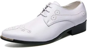 HOOENG Formal Dress Shoes for Men Lace Up 3-Eye Synthetic Leather Pointed Toe Derby Shoes Low Top Block Heel Non Slip Anti-Slip Wedding