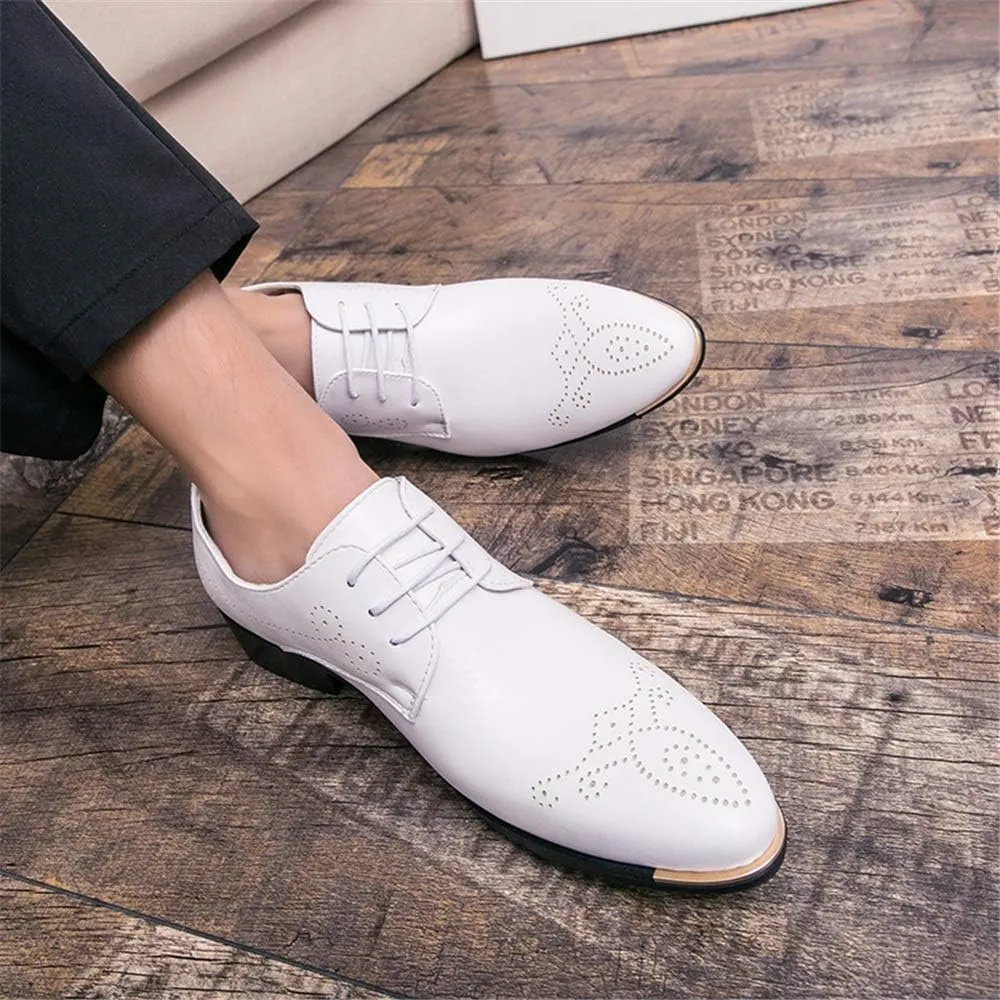 HOOENG Formal Dress Shoes for Men Lace Up 3-Eye Synthetic Leather Pointed Toe Derby Shoes Low Top Block Heel Non Slip Anti-Slip Wedding