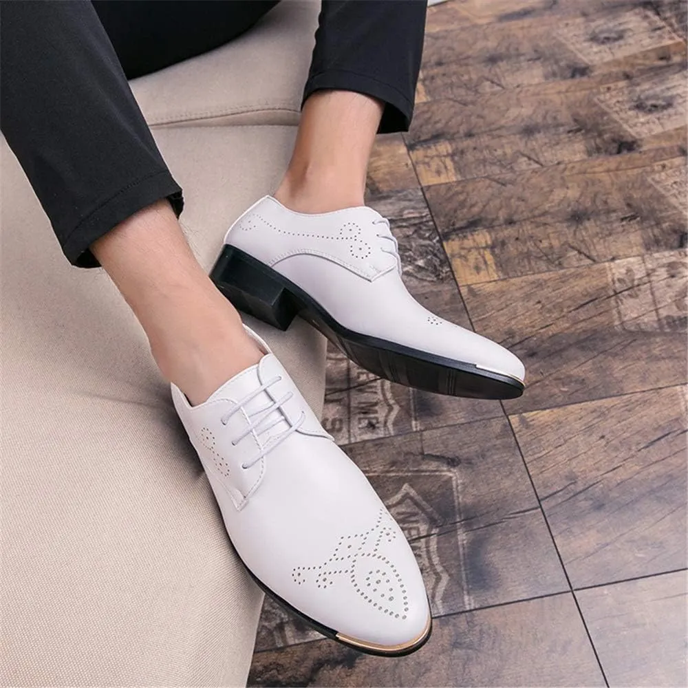 HOOENG Formal Dress Shoes for Men Lace Up 3-Eye Synthetic Leather Pointed Toe Derby Shoes Low Top Block Heel Non Slip Anti-Slip Wedding